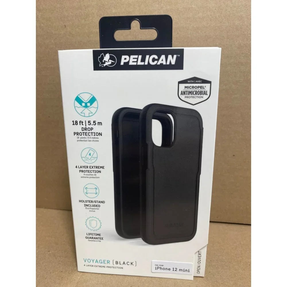 iPhone 12 Mini Case Black Pelican Voyager with Holster‎ Belt Clip Kickstand